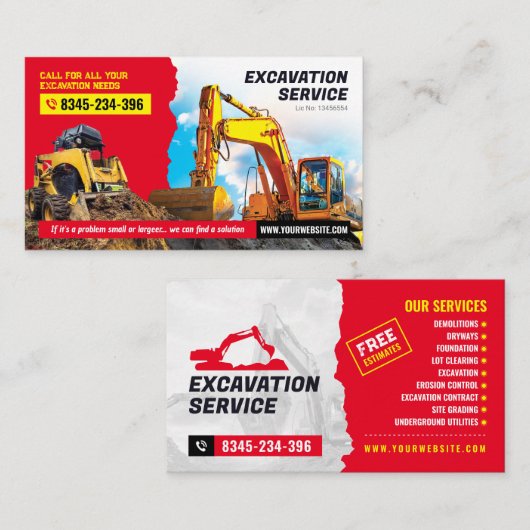 掘削，マルチ，土地清掃，トラクター，ブッシュ 名刺 (正面/裏面)