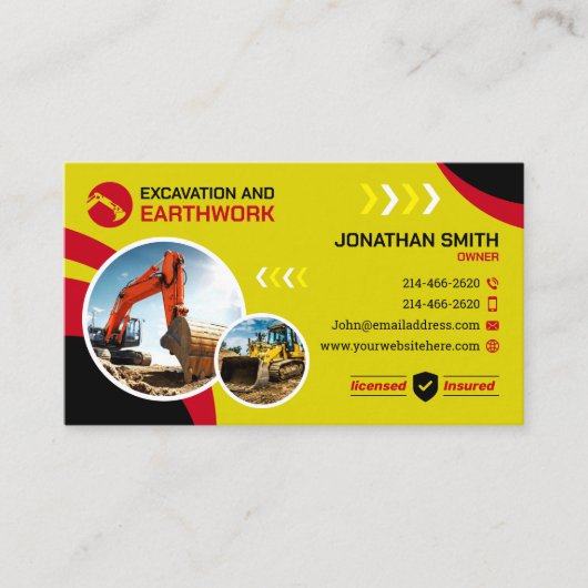 掘削、土地清算、建築、土工 名刺 (正面)