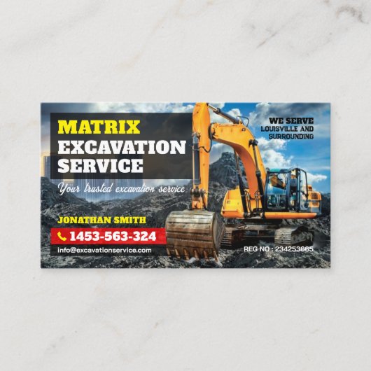 掘削，土地清算，建築，掘削機 名刺 (正面)