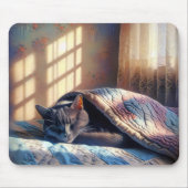 掛け布団の下で眠っている猫 マウスパッド (正面)