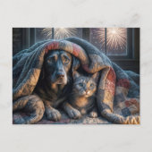 掛け布団の下の犬と猫 ポストカード (正面)