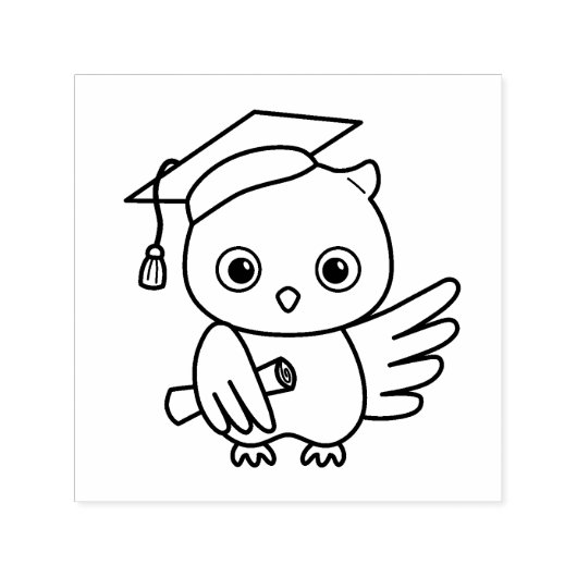掛け軸を持つ帽子のかわいい卒業フクロウ セルフインキングスタンプ (デザイン)