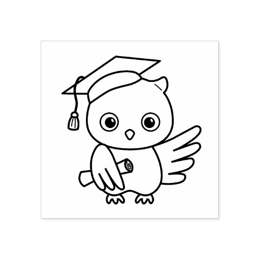 掛け軸を持つ帽子のかわいい卒業フクロウ ラバースタンプ (インプリント)