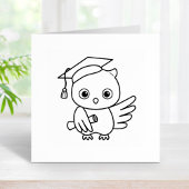 掛け軸を持つ帽子のかわいい卒業フクロウ ラバースタンプ