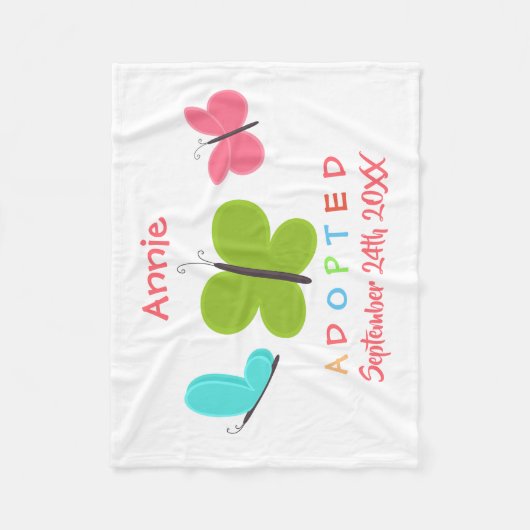 採用された蝶採用-名前をカスタムする フリースブランケット (正面)