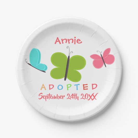 採用された蝶採用-名前をカスタムする ペーパープレート (正面)