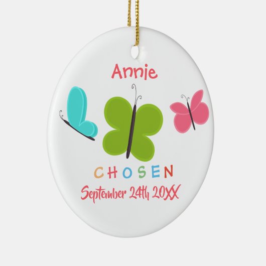 採用された選択された蝶の養子縁組 – 名前をカスタムする セラミックオーナメント (右)