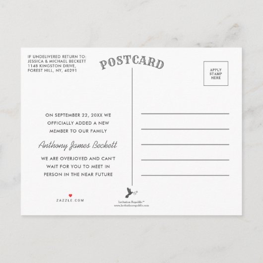 採用した |採用の発表 案内ポストカード (裏面)