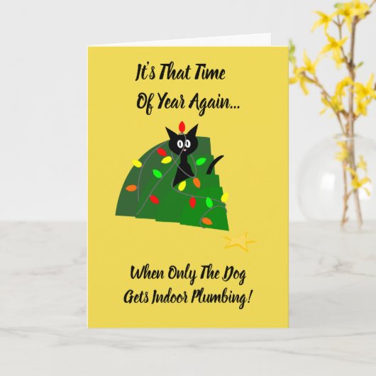 採用して下さい: 猫のクリスマスツリー: 屋内配管! カード (黄色い花)