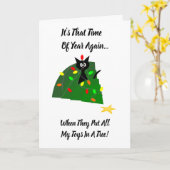 採用して下さい: 猫のクリスマスツリー: 時期! カード (黄色い花)