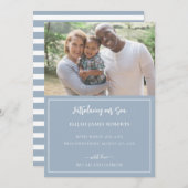 採用に関する発表(青と白ストライプ) 案内状 (正面/裏面)