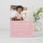 採用のお知らせピンクと白のストライプ 案内状 (スタンド正面)