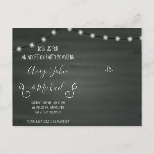 採用のパーティの招待状の発表によって賛美される インビテーションポストカード (裏面)