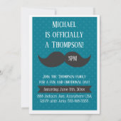 採用のパーティーのモダンな髭の青の発表 招待状 (裏面)