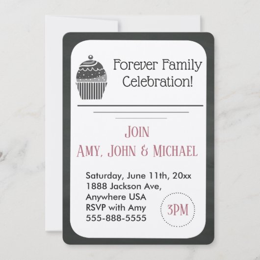 採用のパーティーの黒板のカップケーキの発表 招待状 (正面)