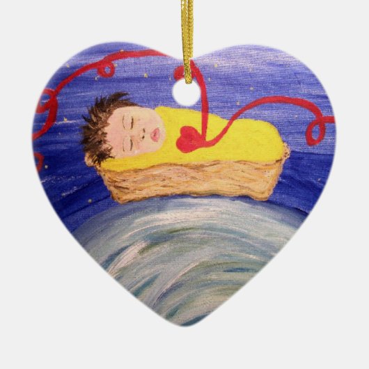 採用の赤い糸のオーナメント セラミックオーナメント (正面)