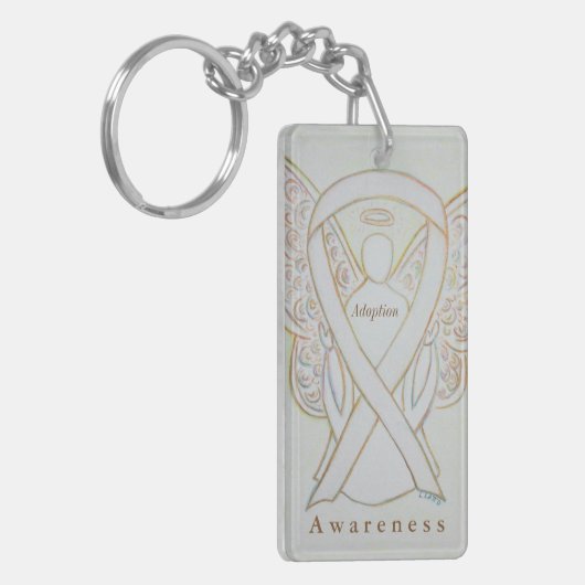 採用エンジェルホワイト認識度リボンキーチェーン キーホルダー (正面左)