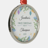 採用オーナメントパーソナライズされたを初めてのクリスマス メタルオーナメント (右)