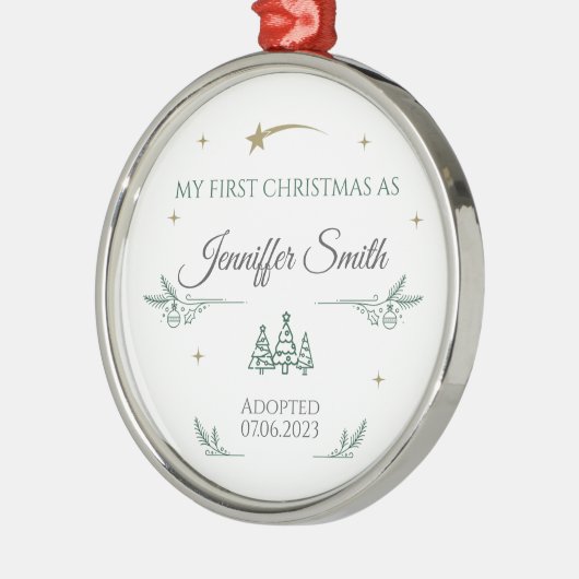採用オーナメントパーソナライズされたを初めてのクリスマス メタルオーナメント (左)