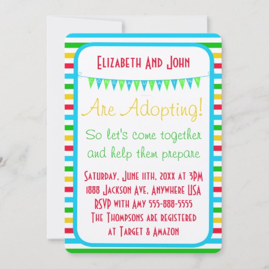 採用シャワーサーカスモダンズ明るいストライプ環境 招待状 (正面)