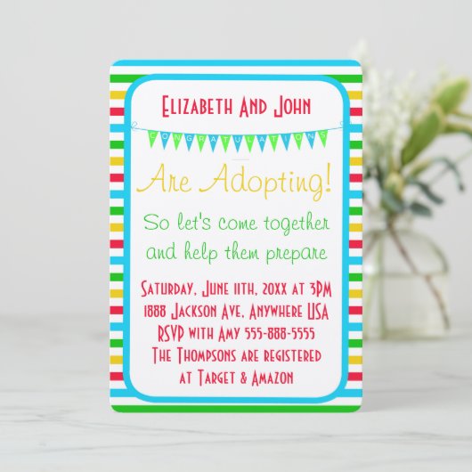 採用シャワーサーカスモダンズ明るいストライプ環境 招待状 (スタンド正面)