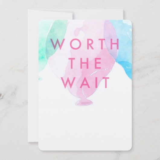 採用パーティーのピンク&ブルーバルーンの発表 招待状 (裏面)