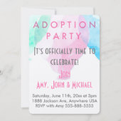 採用パーティーのピンク&ブルーバルーンの発表 招待状 (正面)