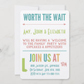 採用パーティーモダンの明るい色の発表 招待状 (裏面)