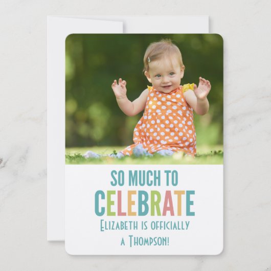 採用パーティーモダンの明るい色の発表 招待状 (正面)