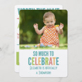 採用パーティーモダンの明るい色の発表 招待状 (正面/裏面)