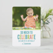 採用パーティーモダンの明るい色の発表 招待状 (スタンド正面)