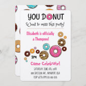 採用パーティーモダンピンクドーナツパーティー 招待状 (正面/裏面)