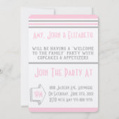 採用パーティーモダン：ピンク&グレーストライプの製品 招待状 (裏面)