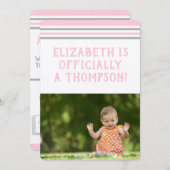 採用パーティーモダン：ピンク&グレーストライプの製品 招待状 (正面/裏面)