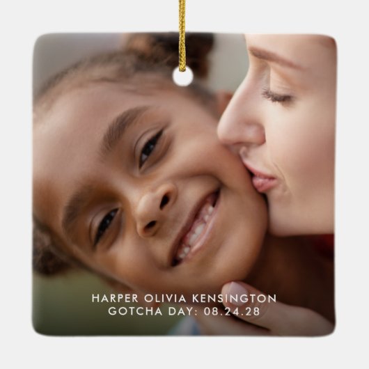 採用初めてのクリスマス素朴ツリー写真 セラミックオーナメント (裏面)