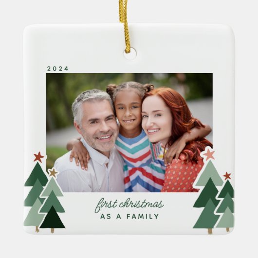 採用初めてのクリスマス素朴ツリー写真 セラミックオーナメント (正面)