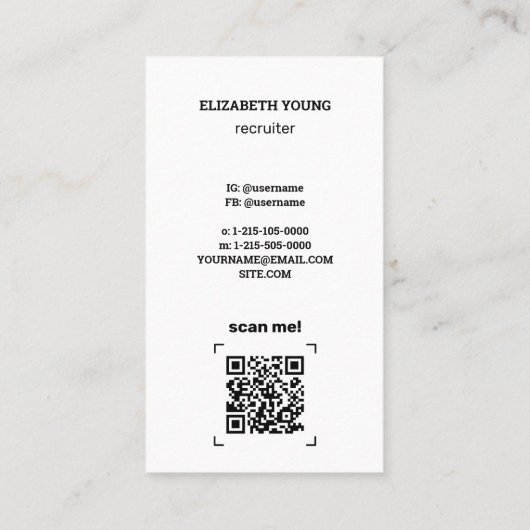 採用担当者カスタムの写真とQR 名刺 (裏面)