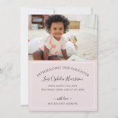 採用発表赤面ピンクと白ストライプ色 案内状 (正面)