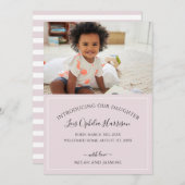 採用発表赤面ピンクと白ストライプ色 案内状 (正面/裏面)