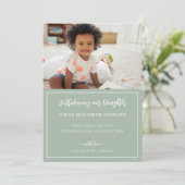 採用発表Sage GreenとWhiteのストライプ 案内状 (スタンド正面)