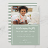 採用発表Sage GreenとWhiteのストライプ 案内状 (正面/裏面)