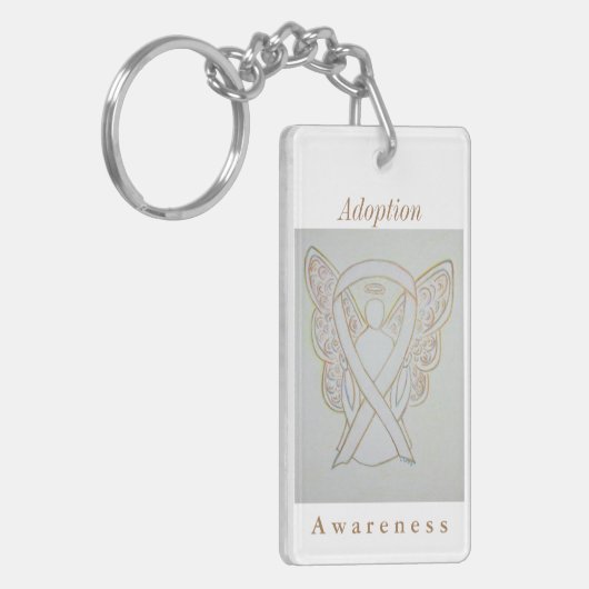 採用認識度ホワイトリボンエンジェルキーチェーン キーホルダー (正面左)