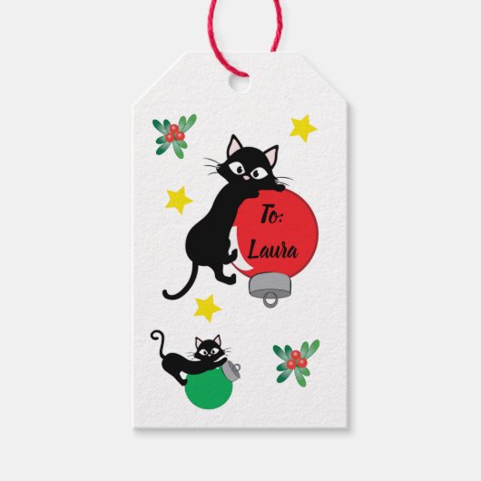 採用：このクリスマスにボールを持っている！ ギフトタグ (正面)