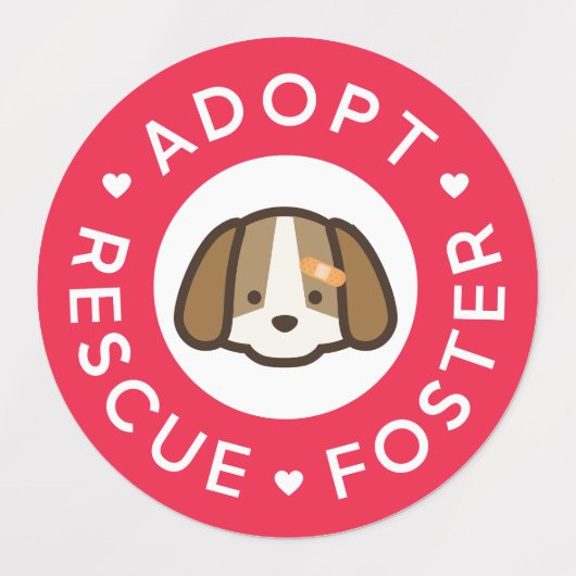 採用、救助、フォスター |かわいい犬のバンドエイド ラベル (デザイン1)