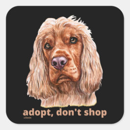 採用、買い物をしない(英語コッカースパニエル犬) スクエアシール
