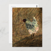 "探す" – 干し草の上でデジタル変換チキン ポストカード (正面/裏面)