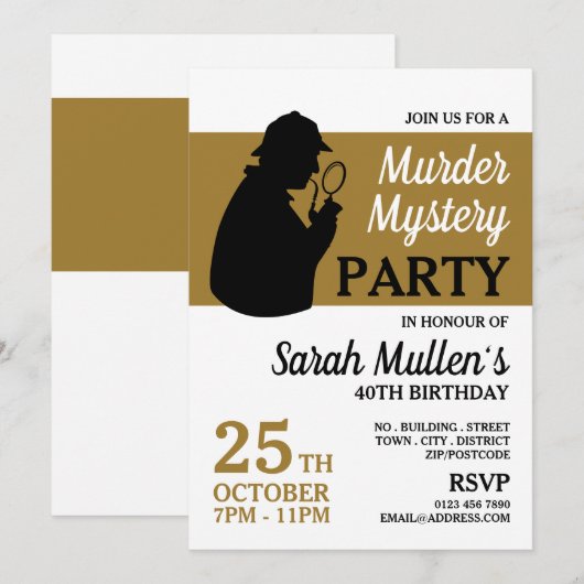 探偵シルエット・殺人ミステリー誕生日 招待状 (正面/裏面)