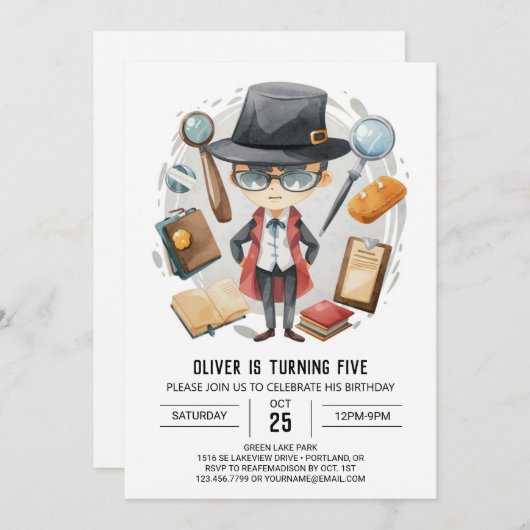 探偵ミステリースパイグラス誕生日 招待状 (正面/裏面)