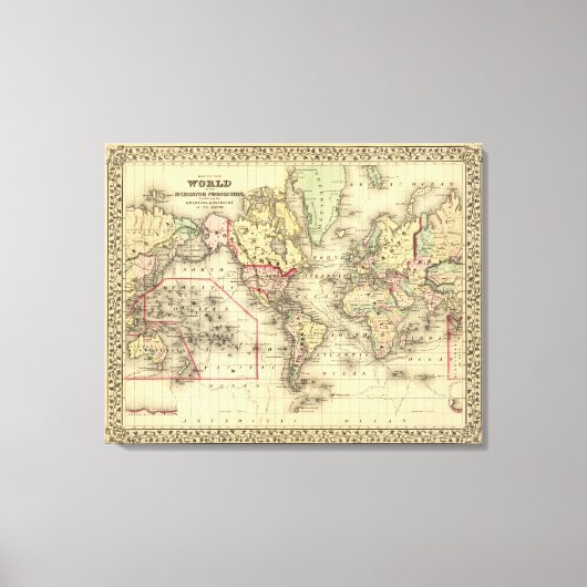 探検家の海路を持つ世界地図 キャンバスプリント (正面)