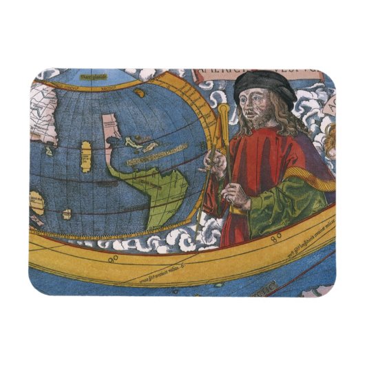 探検家アメリゴ・ヴェスプッチとのアメリカの地図 マグネット (横)